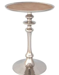 Casa Padrino Designer Beistelltisch Silber / Braun Ø 40 x H. 58 cm - Luxus Wohnzimmermöbel