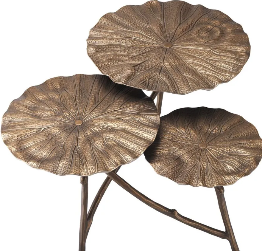 Casa Padrino Designer Beistelltisch Antik Messing 76 x 62 x H. 47 cm - Aluminium Tisch mit 3 Tischplatten - Luxus Wohnzimmer Möbel