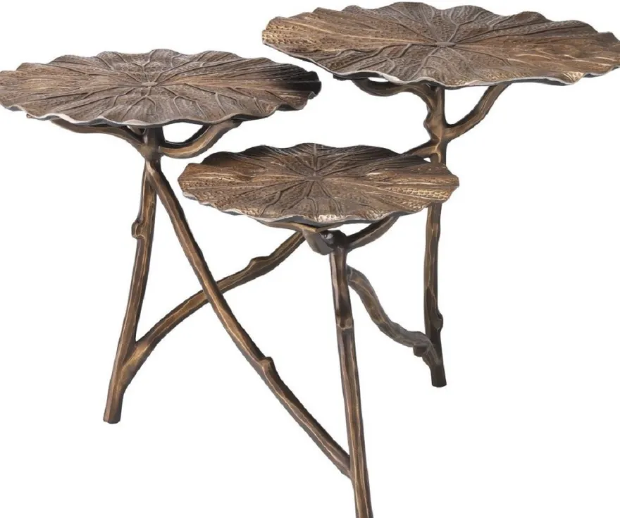 Casa Padrino Designer Beistelltisch Antik Messing 76 x 62 x H. 47 cm - Aluminium Tisch mit 3 Tischplatten - Luxus Wohnzimmer Möbel