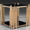 Casa Padrino Designer Beistelltisch Gold 48 x 48 x H. 50 cm - Quadratischer Tisch mit Glasplatten - Luxus Wohnzimmer Möbel