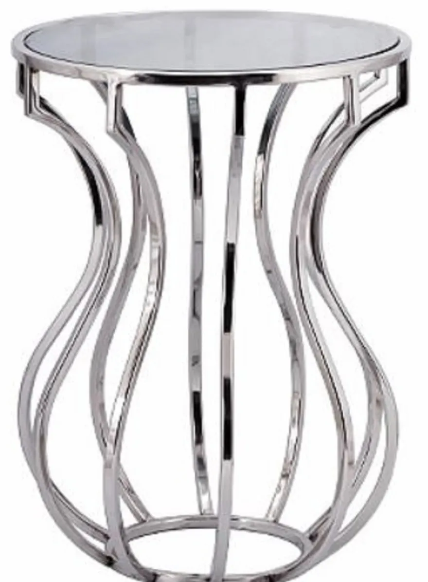 Casa Padrino Designer Beistelltisch Silber / Schwarz Ø 40 x H. 55 cm - Runder Luxus Tisch mit getönter Glasplatte