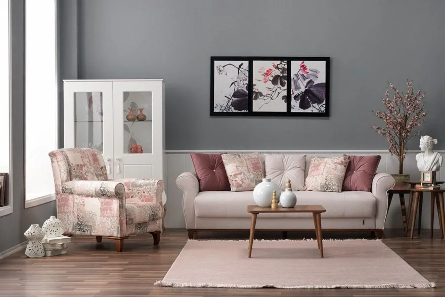 Casa Padrino Designer Bergère Sessel Stuttgart mit floralem Muster in Weiß und Rose, 93 x 80 x H 97 cm