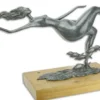 Casa Padrino Designer Bronzefigur schwimmende Frau mit Fischen Blau / Gold / Naturfarben 67 x 20,8 x H. 35,6 cm - Luxus Deko Bronze Skulptur mit Holzsockel