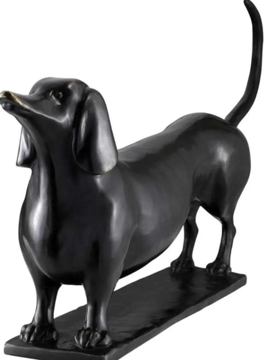 Casa Padrino Designer Bronzefigur Dachshund 46 x 8 x H. 23 cm - Luxus Qualität