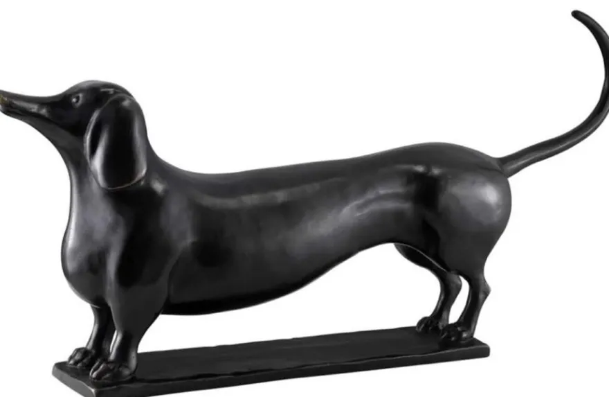Casa Padrino Designer Bronzefigur Dachshund 46 x 8 x H. 23 cm - Luxus Qualität
