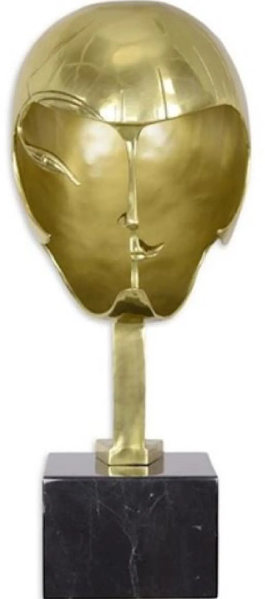 Casa Padrino Designer Bronze Skulptur Kopf 21,4 x 22,4 x H. 47 cm - Deko Figur mit Marmorsockel - Wohnzimmer Deko - Schreibtisch Deko