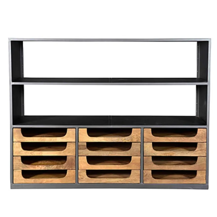 Casa Padrino Designer Buffetschrank mit Schubladen Natur / Graubraun 145 x 46 x 112 cm - Hotel Möbel