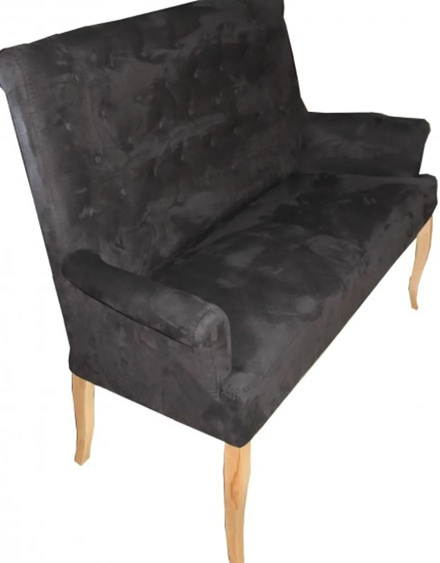 Casa Padrino Designer Chesterfield Sitzbank Sofa Dunkelgrau / Holzfarben 155 x 70 x 108 cm - Retro Salon Barock Möbel