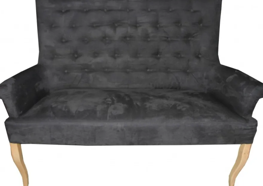 Casa Padrino Designer Chesterfield Sitzbank Sofa Dunkelgrau / Holzfarben 155 x 70 x 108 cm - Retro Salon Barock Möbel