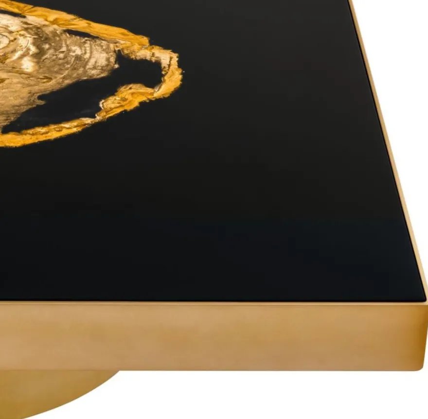Casa Padrino Designer Couchtisch mit eingearbeitetem versteinertem Holz - Limited Edition