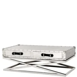Casa Padrino Designer Couchtisch Vintage Metal - Edler Salontisch in Silber - 140 x 70 x 49 cm