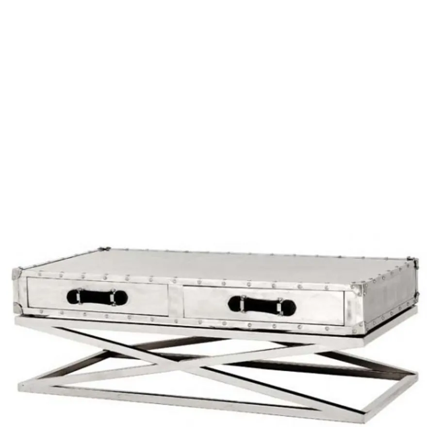 Casa Padrino Designer Couchtisch Vintage Metal - Edler Salontisch in Silber - 140 x 70 x 49 cm