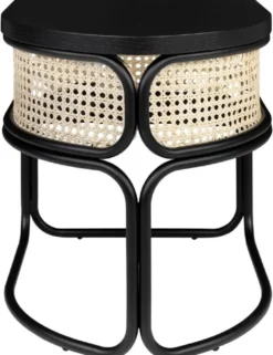Casa Padrino Designer Couchtisch Schwarz / Naturfarben 50 x 40 x H. 45,5 cm - Wohnzimmertisch mit Eichenfurnier Tischplatte edlem Rattangeflecht und pulverbeschichtetem Stahlrahmen