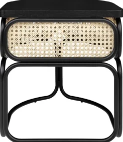 Casa Padrino Designer Couchtisch Schwarz / Naturfarben 50 x 40 x H. 45,5 cm - Wohnzimmertisch mit Eichenfurnier Tischplatte edlem Rattangeflecht und pulverbeschichtetem Stahlrahmen
