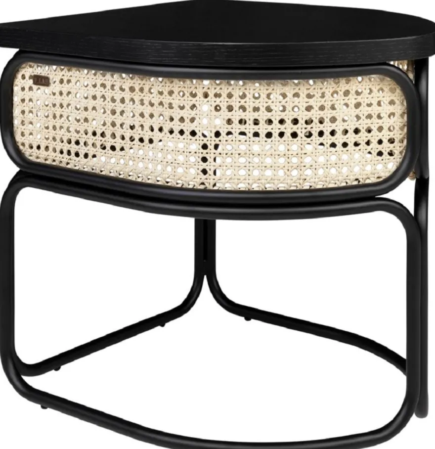 Casa Padrino Designer Couchtisch Schwarz / Naturfarben 50 x 40 x H. 45,5 cm - Wohnzimmertisch mit Eichenfurnier Tischplatte edlem Rattangeflecht und pulverbeschichtetem Stahlrahmen