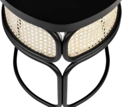 Casa Padrino Designer Couchtisch Schwarz / Naturfarben 50 x 40 x H. 45,5 cm - Wohnzimmertisch mit Eichenfurnier Tischplatte edlem Rattangeflecht und pulverbeschichtetem Stahlrahmen