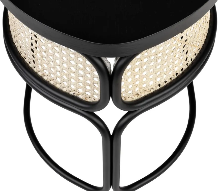 Casa Padrino Designer Couchtisch Schwarz / Naturfarben 50 x 40 x H. 45,5 cm - Wohnzimmertisch mit Eichenfurnier Tischplatte edlem Rattangeflecht und pulverbeschichtetem Stahlrahmen