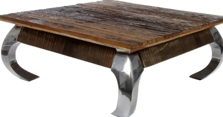 Casa Padrino Designer Couchtisch Braun / Silber 100 x 100 x H. 40 cm - Luxus Wohnzimmermöbel