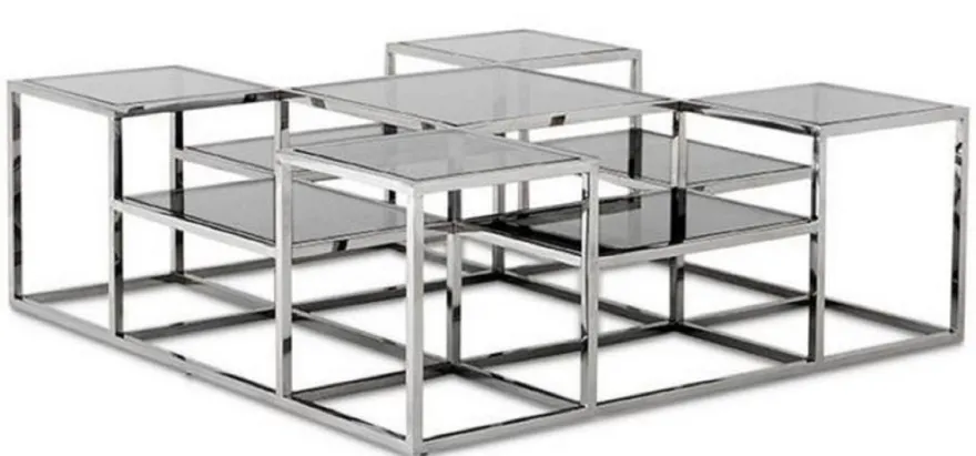 Casa Padrino Designer Couchtisch Silber / Grau 120 x 120 x H. 42 cm - Luxus Wohnzimmermöbel