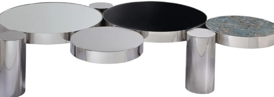 Casa Padrino Designer Couchtisch 203 x 117 x H. 40 cm - Moderner Edelstahl Wohnzimmertisch mit verschiedene Oberflächen und Texturen - Luxus Qualität - Wohnzimmer Möbel
