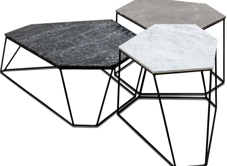 Casa Padrino Designer Couchtisch Set Weiß / Grau / Schwarz mit Muster - Luxus Wohnzimmermöbel