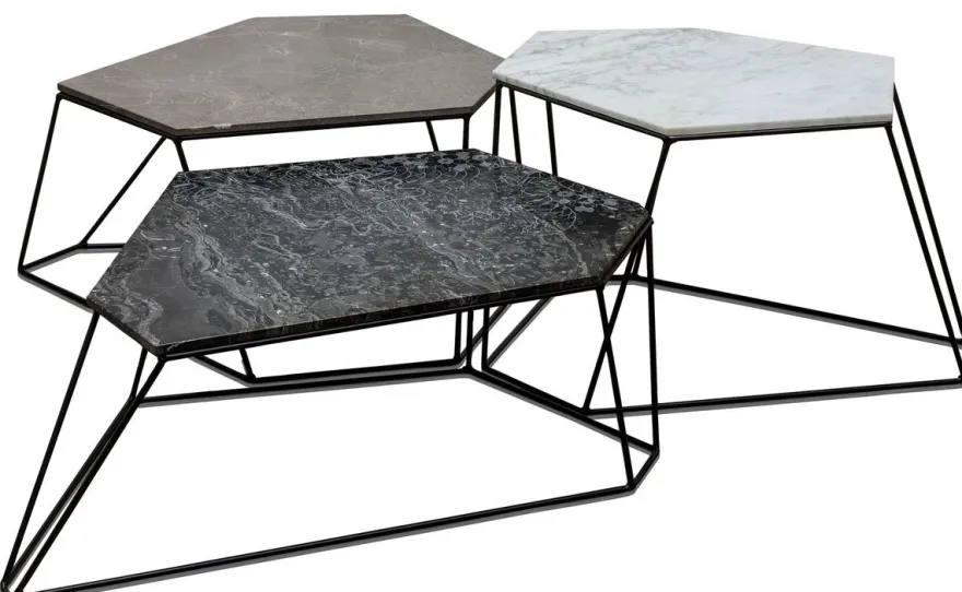 Casa Padrino Designer Couchtisch Set Weiß / Grau / Schwarz mit Muster - Luxus Wohnzimmermöbel