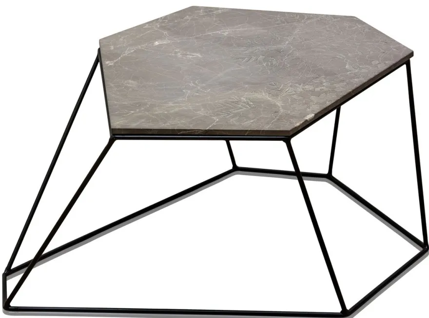 Casa Padrino Designer Couchtisch Grau mit Muster / Schwarz 75 x 58 x H. 35 cm - Luxus Wohnzimmertisch mit Marmorplatte