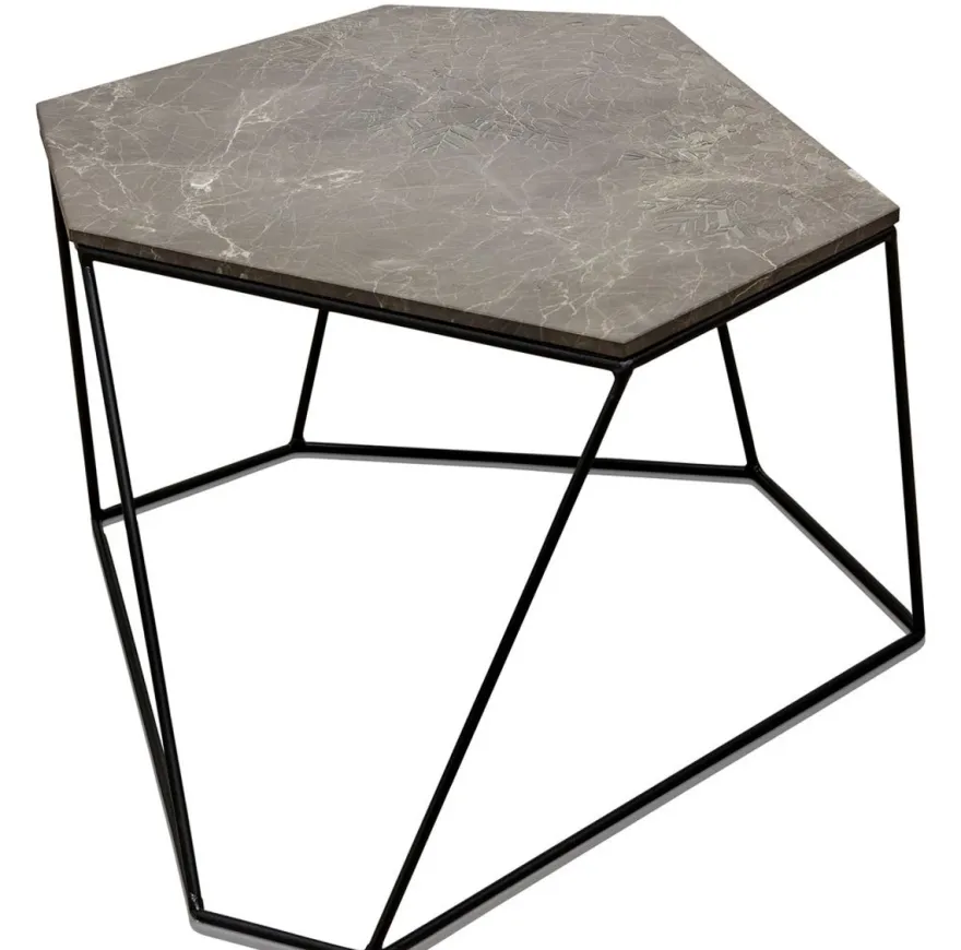 Casa Padrino Designer Couchtisch Grau mit Muster / Schwarz 75 x 58 x H. 35 cm - Luxus Wohnzimmertisch mit Marmorplatte