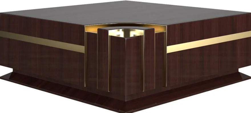 Casa Padrino Designer Couchtisch Dunkelbraun Hochglanz / Gold 120 x 120 x H. 52 cm - Quadratischer Wohnzimmertisch - Luxus Qualität