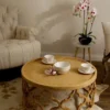 Casa Padrino Designer Couchtisch Naturfarben Ø 80 x H. 37 cm - Moderner Runder Holz Wohnzimmertisch
