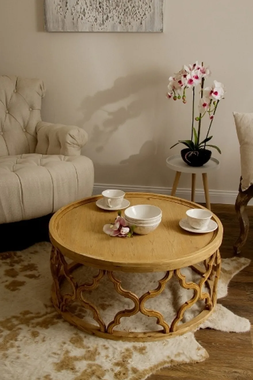 Casa Padrino Designer Couchtisch Naturfarben Ø 80 x H. 37 cm - Moderner Runder Holz Wohnzimmertisch