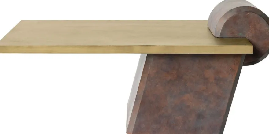 Casa Padrino Designer Couchtisch Messing / Antik Kupfer 115 x 60 x H. 53 cm - Wohnzimmertisch aus Glasfaserverstärktem Beton - Luxus Qualität
