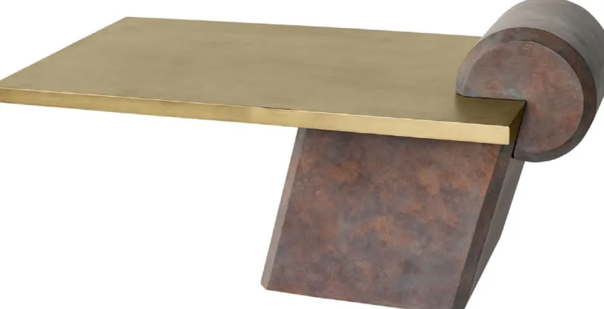 Casa Padrino Designer Couchtisch Messing / Antik Kupfer 115 x 60 x H. 53 cm - Wohnzimmertisch aus Glasfaserverstärktem Beton - Luxus Qualität