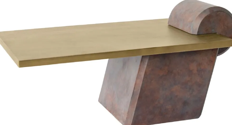Casa Padrino Designer Couchtisch Messing / Antik Kupfer 115 x 60 x H. 53 cm - Wohnzimmertisch aus Glasfaserverstärktem Beton - Luxus Qualität