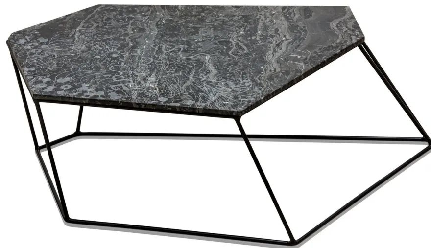 Casa Padrino Designer Couchtisch Schwarz mit Muster / Schwarz 89 x 54 x H. 30 cm - Luxus Wohnzimmertisch mit Marmorplatte
