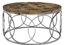 Casa Padrino Designer Couchtisch Braun / Silber Ø 81 x H. 44,5 cm - Designer Wohnzimmermöbel