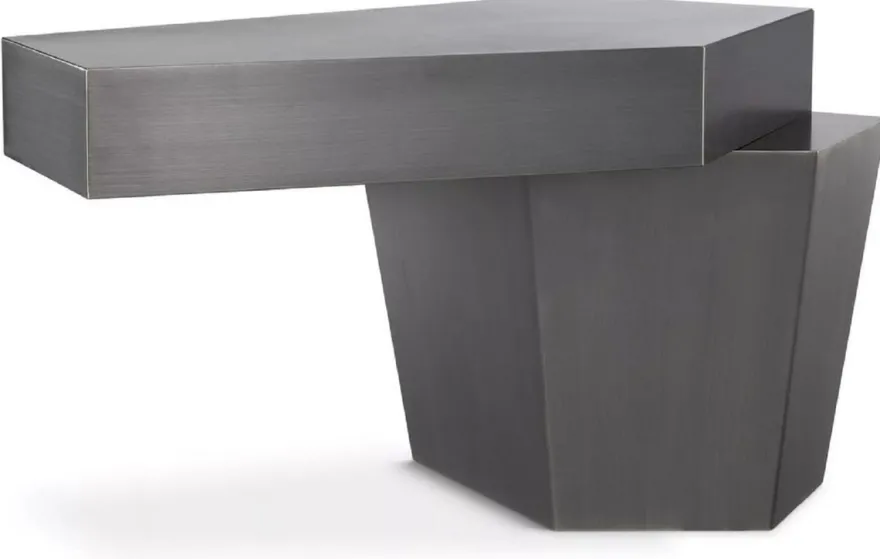 Casa Padrino Designer Couchtisch Grau 82 x 52 x H. 45 cm - Wohnzimmertisch mit gebürsteter Oberfläche - Wohnzimmer Möbel - Luxus Qualität