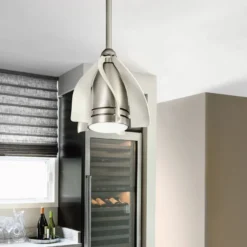 Casa Padrino Designer Deckenventilator mit LED Beleuchtung und Fernbedienung Silber / Champagnerfarben Ø 38 cm - Luxus Qualität