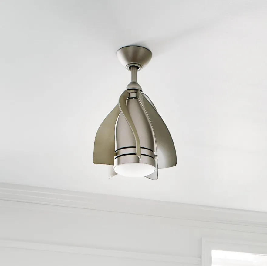 Casa Padrino Designer Deckenventilator mit LED Beleuchtung und Fernbedienung Silber / Champagnerfarben Ø 38 cm - Luxus Qualität