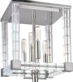 Casa Padrino Designer Deckenleuchte Silber / Antik Messing 29 x 29 x H. 36 cm - Moderne Kristallglas Deckenlampe - Luxus Lampen