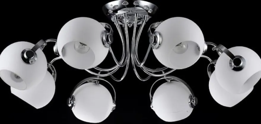 Casa Padrino Designer Deckenleuchte Silber / Weiß Ø 86 x H. 28 cm - Moderne Deckenlampe mit kugelförmigen Lampenschirmen