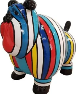 Casa Padrino Designer Dekofigur Alter Hund Mehrfarbig Gestreift 75 x H. 63 cm - Wetterbeständige Deko Skulptur - Wohnzimmer Deko - Garten Deko - Designer Deko Tierfigur