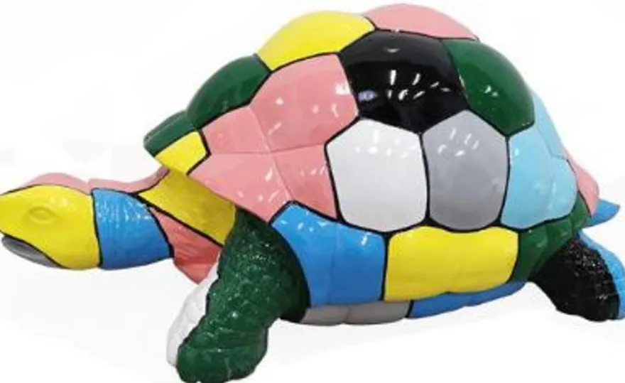 Casa Padrino Designer Dekofigur Schildkröte Mehrfarbig 110 x 48 x H. 45 cm - Wetterbeständige Deko Skulptur - Wohnzimmer Deko - Garten Deko - Designer Deko Tierfigur