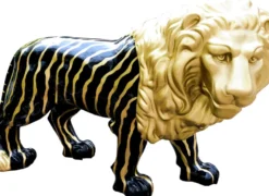 Casa Padrino Designer Dekofigur Löwe Schwarz / Gold Lebensgross 190 x 61 x H. 140 cm - Riesige Lebensgroße Skulptur - Gartendeko