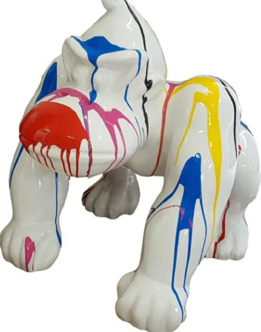 Casa Padrino Designer Dekofigur Gorilla Affe Weiß / Mehrfarbig H. 70 cm - Wetterbeständige Deko Skulptur - Wohnzimmer Garten Terrassen Deko