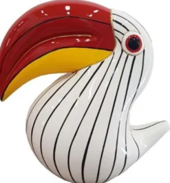 Casa Padrino Designer Dekofigur Tukan Vogel Weiß / Schwarz / Rot / Gelb H. 65 cm - Wohnzimmer Deko Skulptur - Gartendeko Skulptur - Wetterbeständige Tierfigur