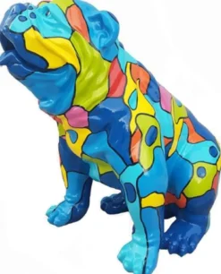 Casa Padrino Designer Dekofigur Hund Bulldogge Blau / Mehrfarbig 67 x H. 70 cm - Wetterbeständige Garten Terrassen Wohnzimmer Deko Skulptur