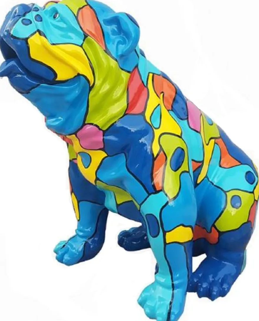 Casa Padrino Designer Dekofigur Hund Bulldogge Blau / Mehrfarbig 67 x H. 70 cm - Wetterbeständige Garten Terrassen Wohnzimmer Deko Skulptur