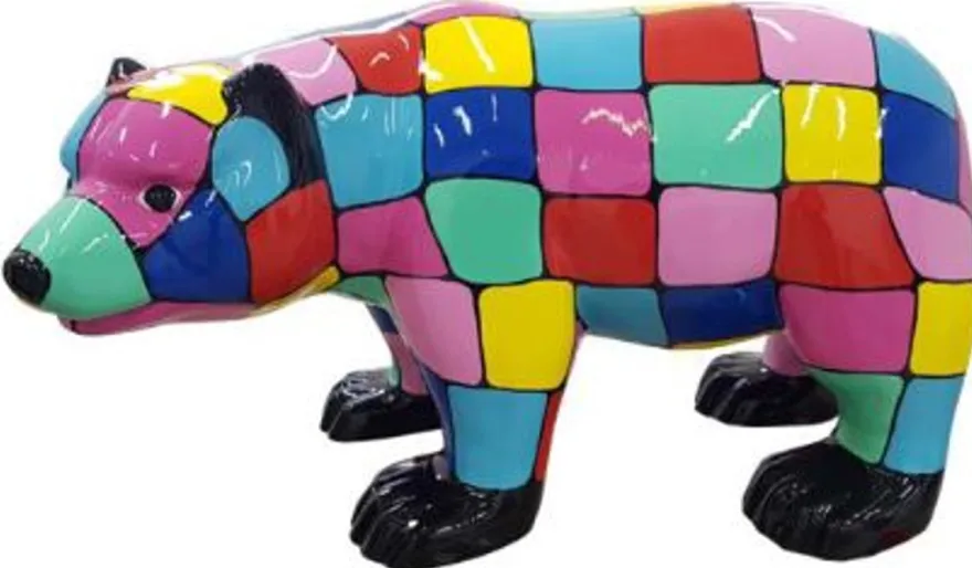 Casa Padrino Designer Dekofigur Bär Mehrfarbig 100 x H. 60 cm - Wetterbeständige Deko Skulptur - Wohnzimmer Deko - Garten Deko - Designer Deko Tierfigur
