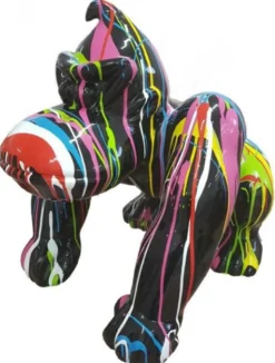 Casa Padrino Designer Dekofigur Gorilla Affe Schwarz / Mehrfarbig H. 70 cm - Wetterbeständige Deko Skulptur - Wohnzimmer Garten Terrassen Deko